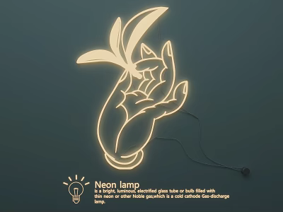 Hand Shaped Neon Lamp With Leaves Illuminated Modern Home Decor Lighting 3d model