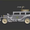 Vintage Modified Car With Turret Like Device Front Spikes And Golden Wheels