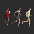 Men Running in Different Poses Wearing Colorful Tank Tops And Shorts Against Gray Background