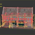 Traditional Shop House Model With Red Tiled Roof Signboards And Street Lamps
