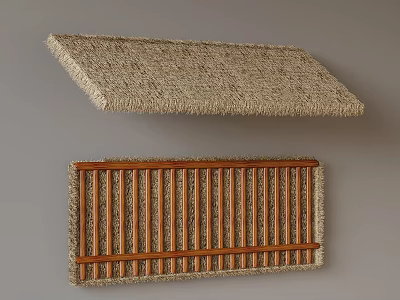 Natural Thatch Roof Panel And Wooden Framed Mat For Outdoor Decor 3d model
