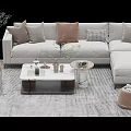 Modern Sofa Coffee Table Set With Plush Pillows And Accent Area Rug 3d model