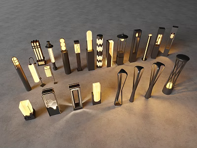 Outdoor Lights With Various Designs Styles And Warm Illumination For Exterior 3d model