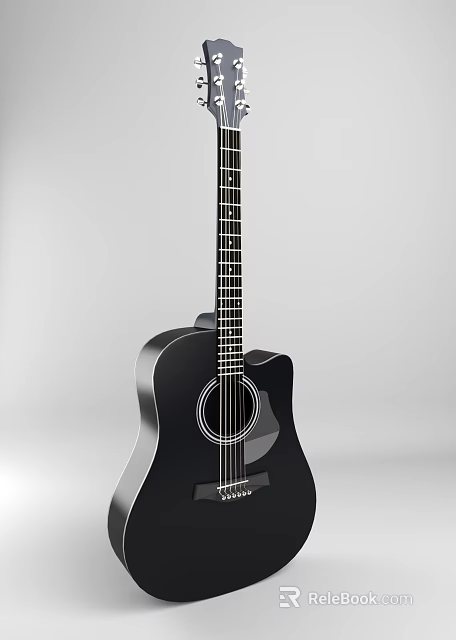 Black Acoustic Guitar Musical Instrument With Modern Sleek Design And High Quality Build 3d model 