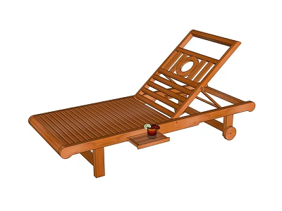 Wooden Outdoor Patio Lounge Chair With Adjustable Backrest And Side Tray 3d model