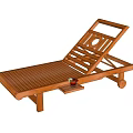 Wooden Outdoor Patio Lounge Chair With Adjustable Backrest And Side Tray