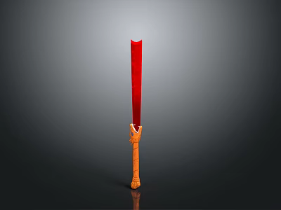 Traditional Weapon Knife With Red Blade And Wooden Handle Design 3d model