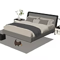Modern Minimalist Double Bed With Upholstered Headboard Nightstands Table Lamp And Beige Rug