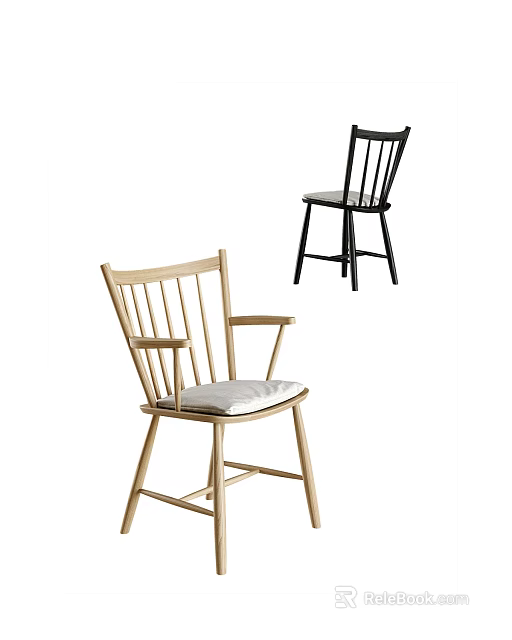 Two Tone Modern Wooden Dining Chairs With Armrest And Armless Light Colored Cushion 3d model 