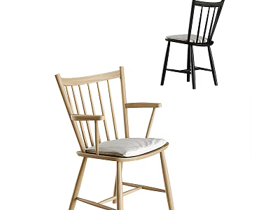 Two Tone Modern Wooden Dining Chairs With Armrest And Armless Light Colored Cushion 3d model