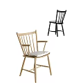 Two Tone Modern Wooden Dining Chairs With Armrest And Armless Light Colored Cushion