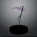 Purple Decorative Scythe Weapon With Curved Blade Ornate Handle And Black Base