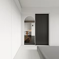 Modern Dining and Living Room Interior with Open Concept Wooden Furniture and White Cabinets