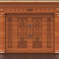 Elegant Wooden Double Doors With Intricate Carved Patterns And Decorative Columns Design