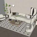 Beige Sofa and Coffee Table Set with Cushions Floor Lamp Potted Plant and LOVE Painting