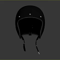 Black Helmet With Smooth Surface Metal Rivets And Straps On Gray Gradient Background