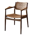 Modern Leisure Chair With Rattan Weave Seat And Solid Wood Armrest Frame Design