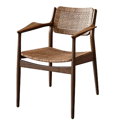 Modern Leisure Chair With Rattan Weave Seat And Solid Wood Armrest Frame Design 3d model