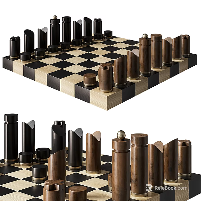 Wooden Chess Board Game With Black And White Squares And Carved Pieces For Entertainment 3d model 