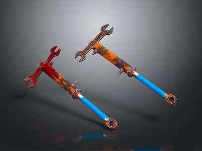 Rusty Metal Wrenches With Red Orange Coating And Blue Handles For Daily Use 3d model