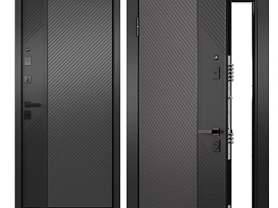 Modern Black Security Door With Textured Steel Design And Advanced Lock System 3d model