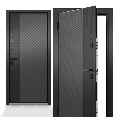 Modern Black Security Door With Textured Steel Design And Advanced Lock System 3d model