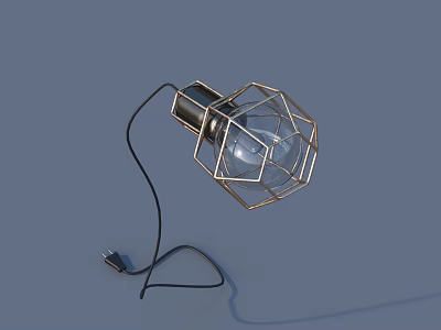 Outdoor Light With Geometric Metal Frame Exposed Bulb And Plug In Design 3d model