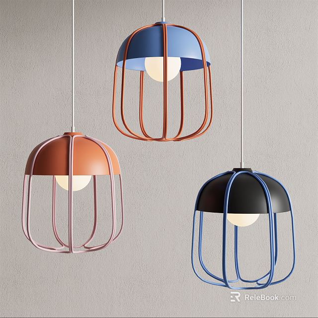 Modern Pendant Lights With Colorful Metal Frame Design In Orange Blue Black 3d model 