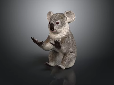 Cute Koala Plush Toy Sitting With Raised Paws And Realistic Fur 3d model