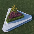 Road Facility With Triangular White Stone Base Green Lawn Purple Flowers And Palm Tree