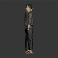 Man in Green Shirt and Pants Front and Back View with Gray Background and Sandals