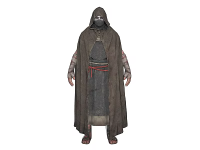 Mysterious Hooded Game Movie Character in Dark Robe with Masked Face 3d model