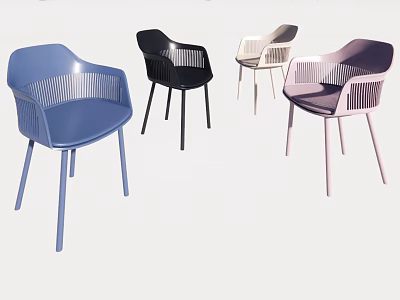 Set of Modern Leisure Chairs With Woven Backrests And Multi Colored Plastic Legs 3d model