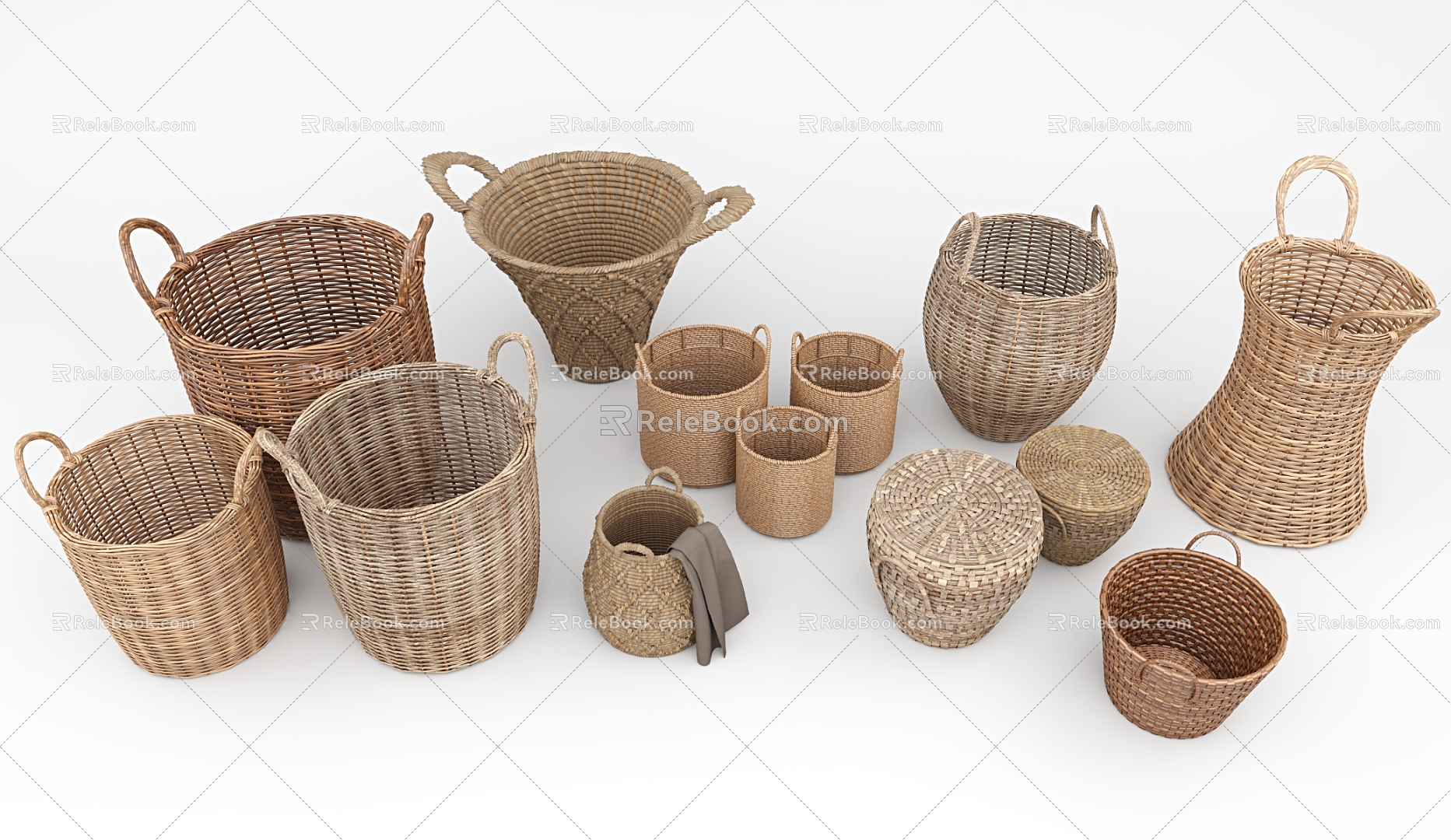 Modern Storage Basket Woven Basket Combination 3d model