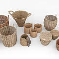 Woven Storage Baskets with Various Styles and Sizes for Home Organizing Decor 3d model