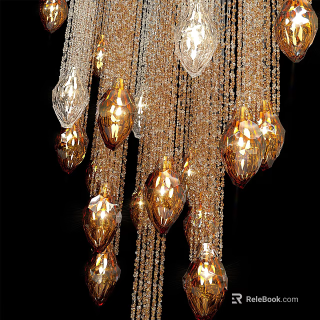 Luxury Crystal Chandelier With Gold Chains And Sparkling Teardrop Pendants 3d model 