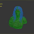 Bronze Bust Sculpture With Long Hair And Draped Cloth On Reflective Surface 3d model