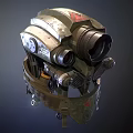 Smart Machine Featuring Green Exterior Red Star Emblem Multiple Lenses And Detailed Mechanical Structure