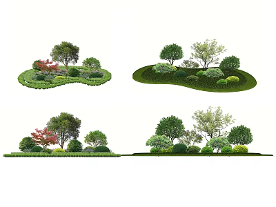 Ground Cover Landscape Design With Various Trees Shrubs And Green Lawn Layouts 3d model