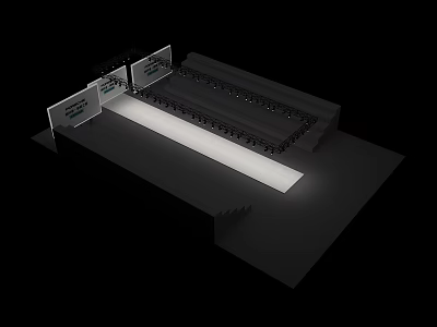 Industrial Mechanical Conveyor System With Long Illuminated Path And Control Panels 3d model