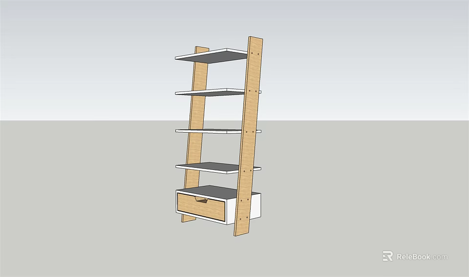 Wooden Storage Shelving Unit With Multiple Open Shelves And Bottom Drawer 3d model 