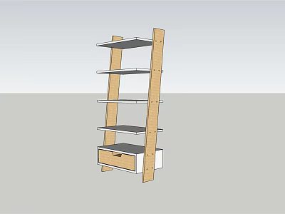 Wooden Storage Shelving Unit With Multiple Open Shelves And Bottom Drawer 3d model