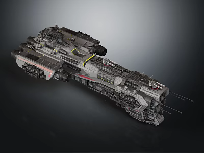 Futuristic Large Starship Model With Detailed Military Structure And Engine Systems 3d model