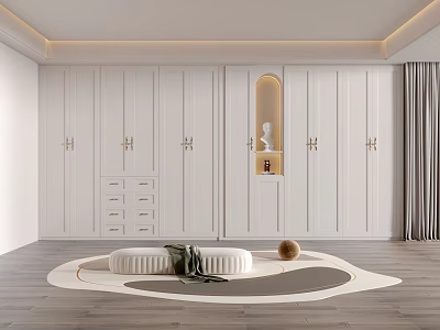 Modern Interior Design With White Wardrobe Cabinet Doors And Drawers 3d model