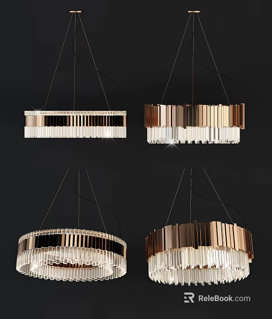 Modern Crystal Chandeliers With Different Shapes Rectangular Circular And Metal Frame Design 3d model