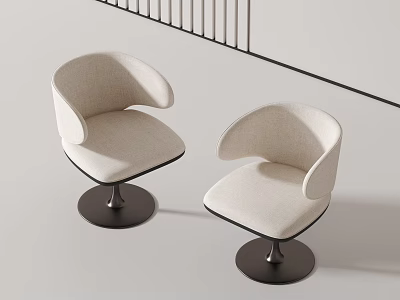 Modern Leisure Chairs Featuring Light Fabric Curved Arms And Black Metal Bases 3d model