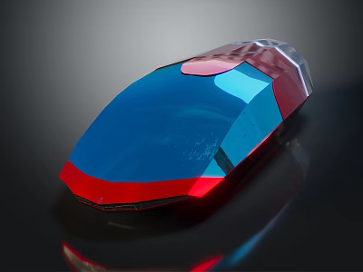Red And Blue Cosmic Spacecraft With Geometric Cut Transparent Surface Design 3d model