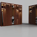 Modern Wooden Wardrobe Interior Design With Louvered Doors Built-in Washing Machine And Lighting