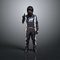 Game And Movie Character Wearing Racing Suit With Black Helmet Making Thumbs Up Gesture