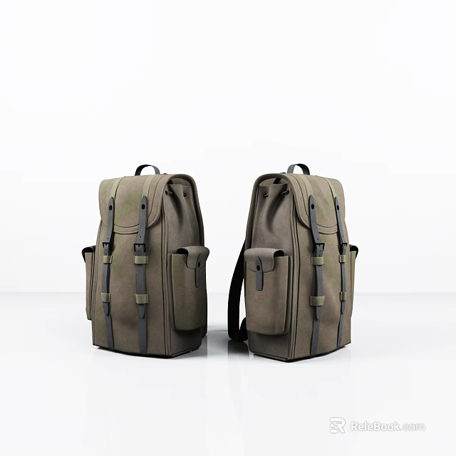 Brown Canvas Backpacks With Multiple Pockets And Adjustable Straps For Daily Use 3d model 